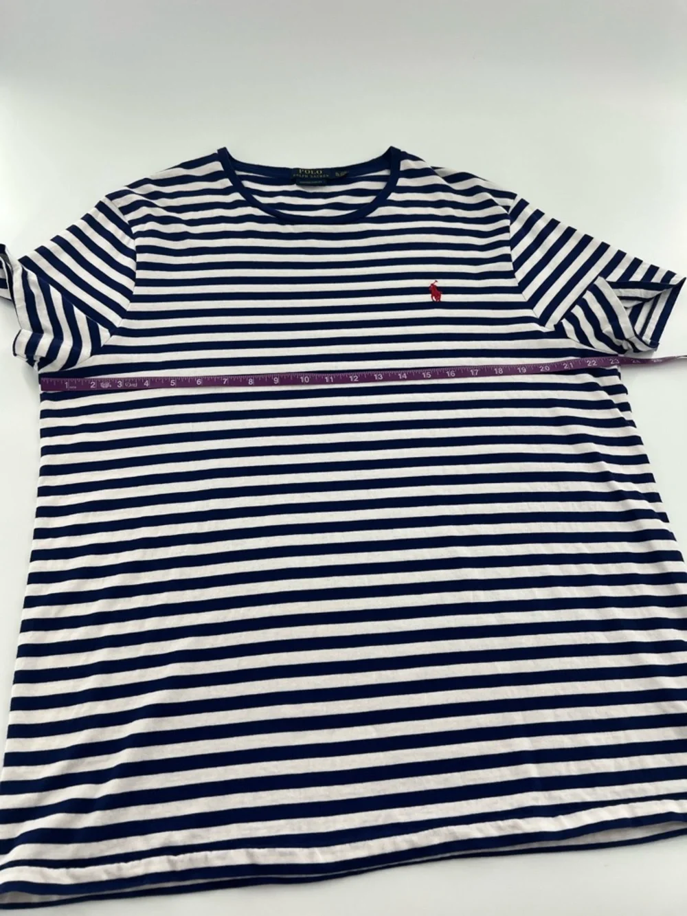 Polo Ralph Lauren Navy White Striped Short‎ Sleeve Tee nautical coastal XL
